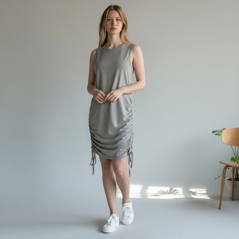 Lululemon‎ Sleeveless Dress Workout Sz S Grey Athleisure Ruched Stretchy Casual